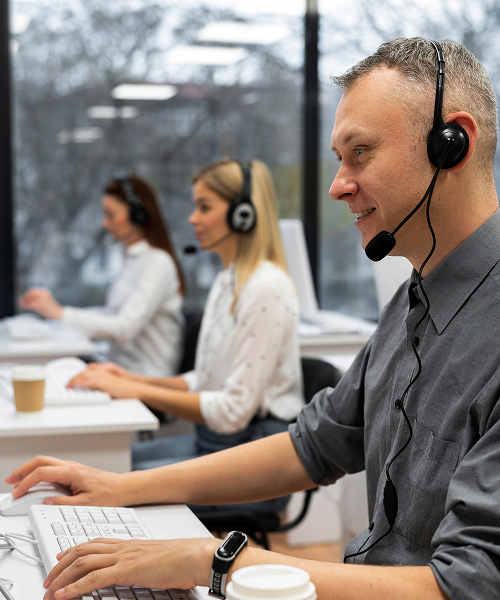 Colleagues working together in call center